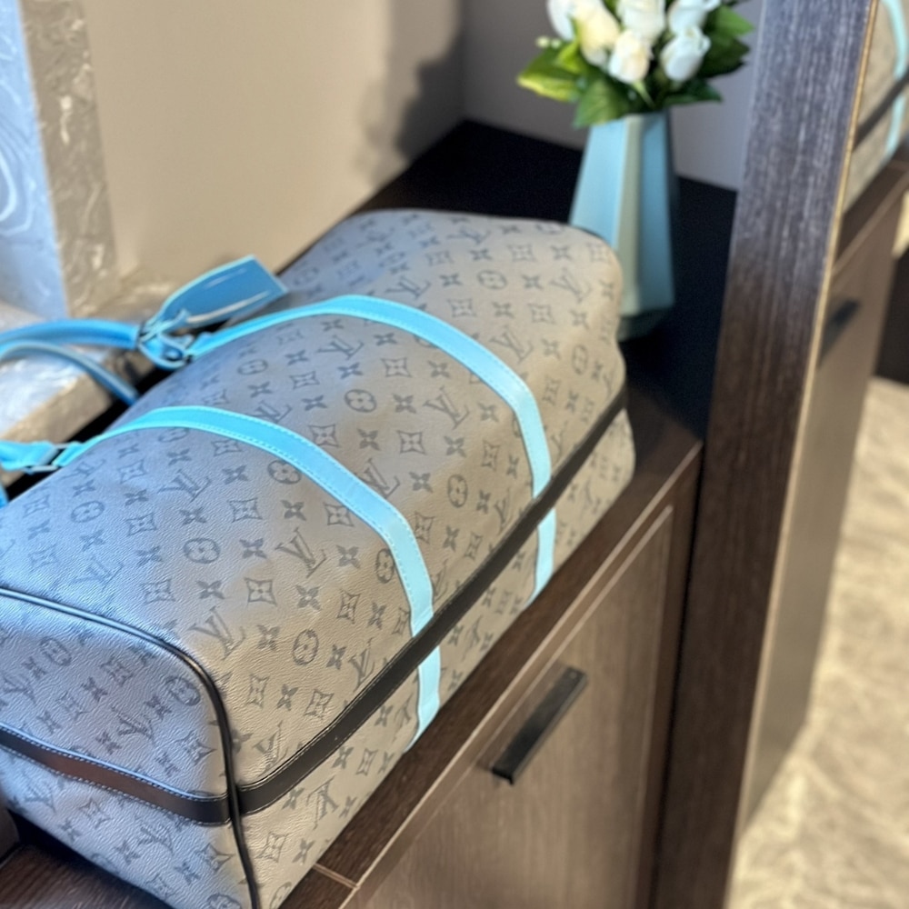 Louis Vuitton Keepall Bandoulière 45 Monogram Eclipse Reverse Shoulder Bag Turquoise And Grey 45cm M11481 - Image 5