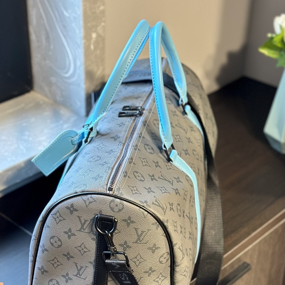 Louis Vuitton Keepall Bandoulière 45 Monogram Eclipse Reverse Shoulder Bag Turquoise And Grey 45cm M11481 - Image 6