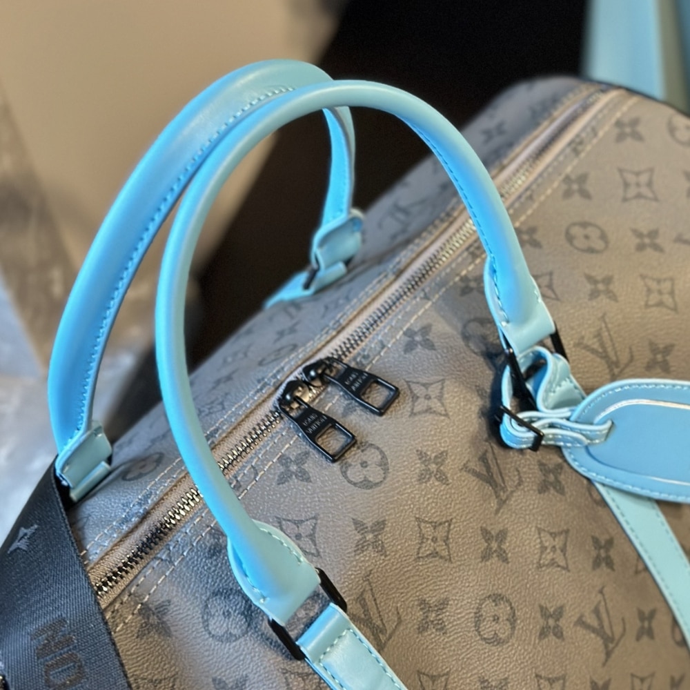 Louis Vuitton Keepall Bandoulière 45 Monogram Eclipse Reverse Shoulder Bag Turquoise And Grey 45cm M11481 - Image 7