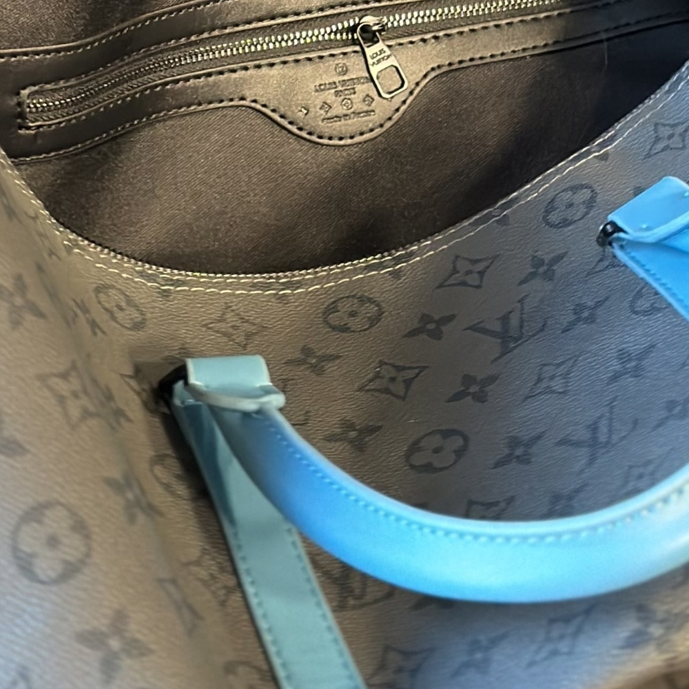 Louis Vuitton Keepall Bandoulière 45 Monogram Eclipse Reverse Shoulder Bag Turquoise And Grey 45cm M11481 - Image 8