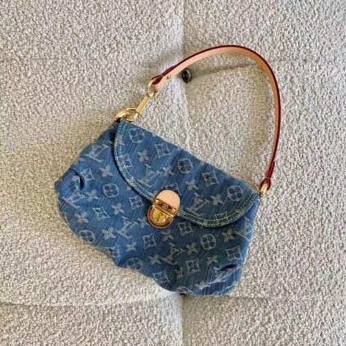 Alternative view of Louis Vuitton Pleaty Monogram Denim Handbag Blue 26Cm M95050