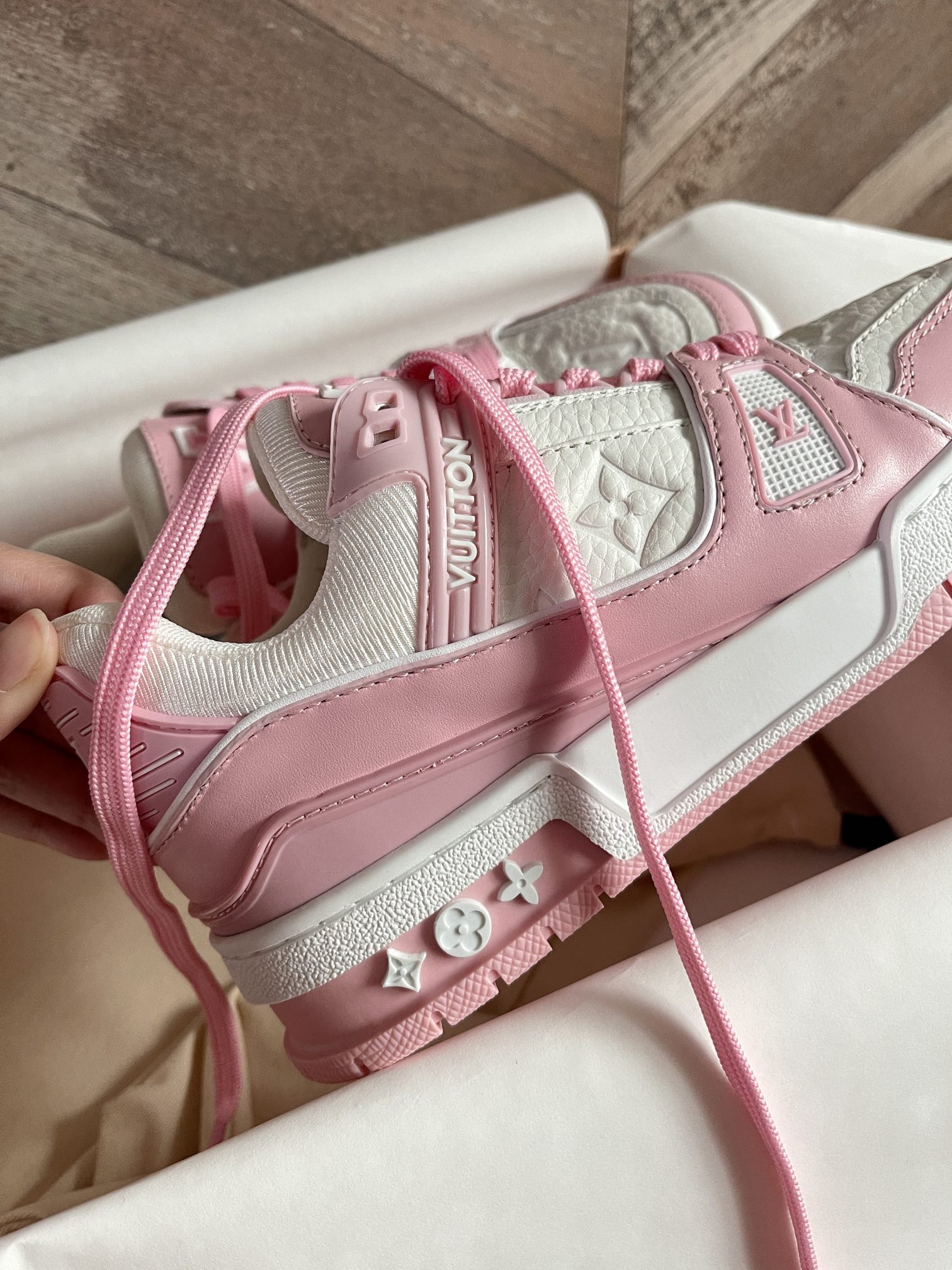 Louis Vuitton LV Trainer Grained Leather Sneaker Pink Rose 1AGZCF - Image 8