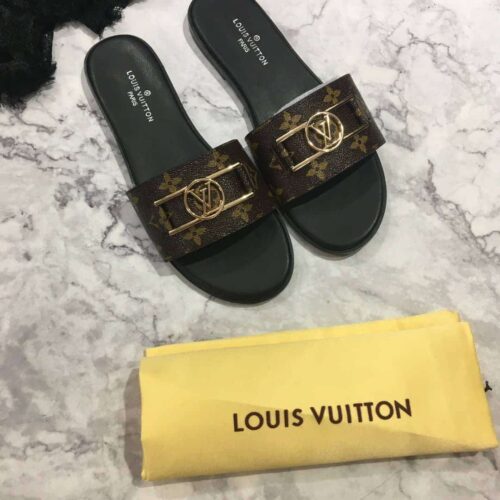 Alternative view of Louis Vuitton Lock It Flat Mules Brown 1A64Mr