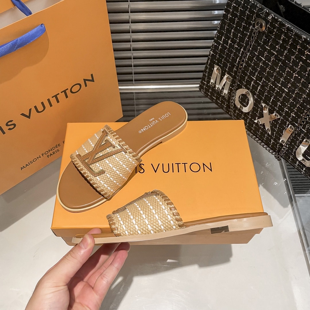 Louis Vuitton Lock It Flat Raffia Mules Brown - Image 5
