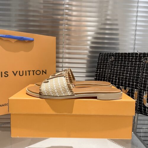 Alternative view of Louis Vuitton Lock It Flat Raffia Mules Brown