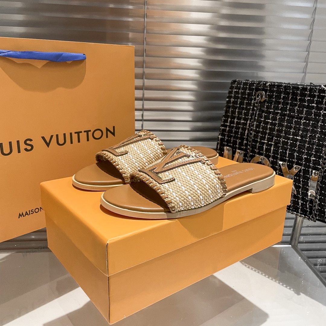 Louis Vuitton Lock It Flat Raffia Mules Brown - Image 3