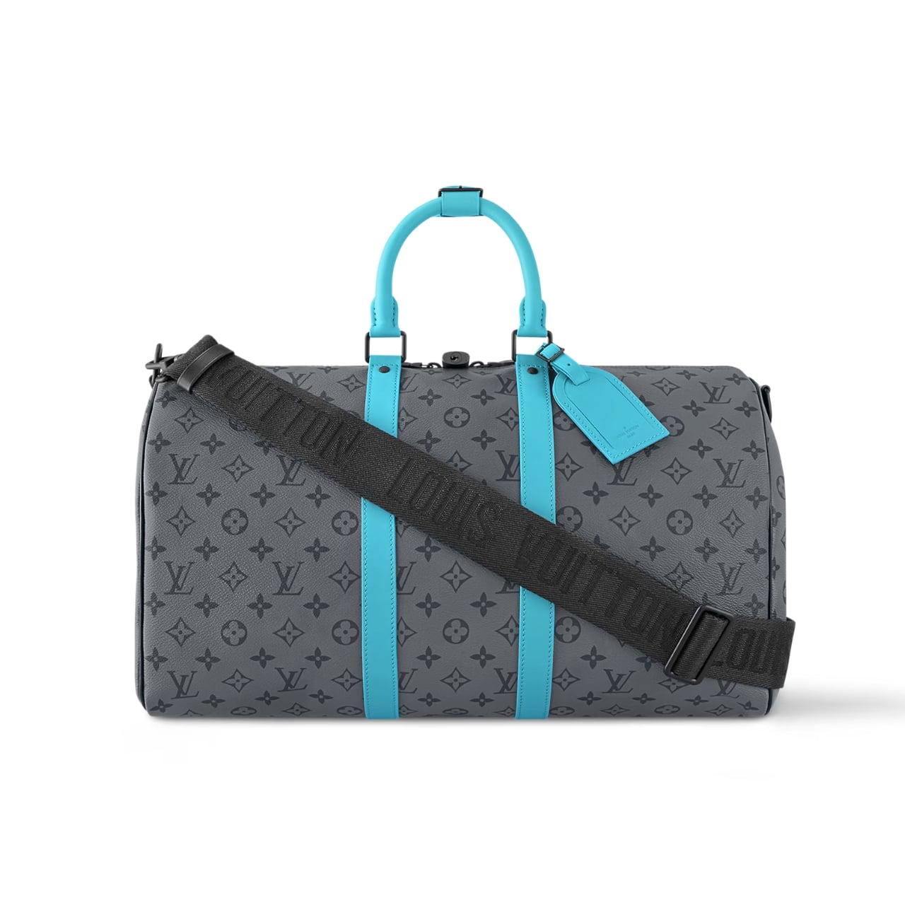 Louis Vuitton Keepall Bandoulière 45 Monogram Eclipse Reverse Shoulder Bag Turquoise And Grey 45cm M11481