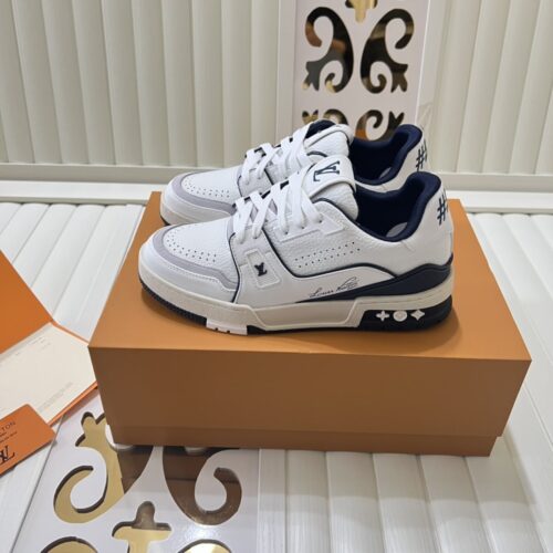 Alternative view of Louis Vuitton LV Trainer Grained Leather Sneaker White And Navy Blue