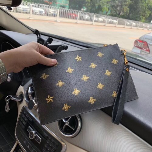 Alternative view of Gucci Bee Star Leather Clutch Bag Black 28Cm 495066 Dj2Kt 8474