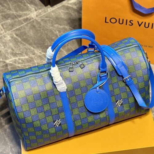 Alternative view of Louis Vuitton Keepall Bandoulière Damier Heritage Shoulder Bag Blue Green 45cm