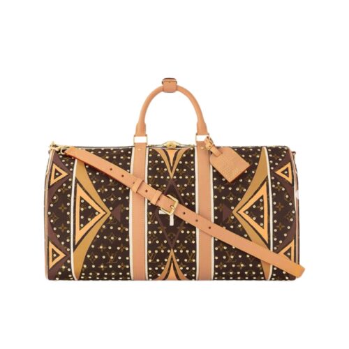 Louis Vuitton Keepall Bandoulière Parfleche Canvas Shoulder Bag Brown And Yellow 45cm
