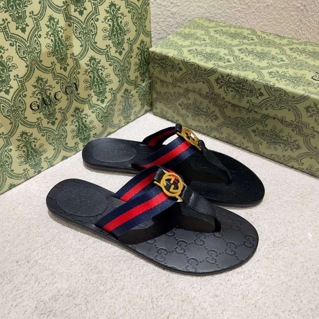 Gucci GG Thong Web Canvas Sandal Navy Blue 0B7N0 7100 - Image 2