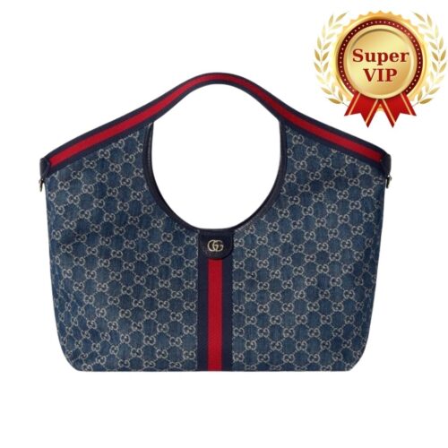 [Super Vip 1:1] Gucci Giglio Large Tote Bag Blue And White Gg Denim 60Cm ‎853971 Faffq 8864