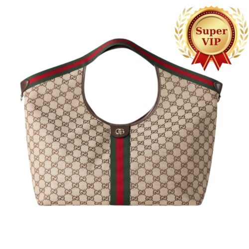 [Super Vip 1:1] Gucci Giglio Large Tote Bag Gg Canvas Beige And Dark Brown 60Cm 853971 Faffp 2547