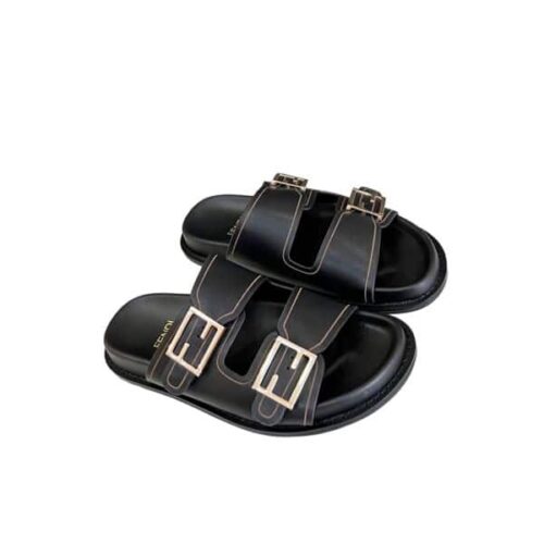 Fendi Feel Leather Slides Black