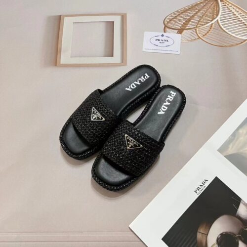 Alternative view of Prada Natural Crochet Platform Slides Silver Hardware Black