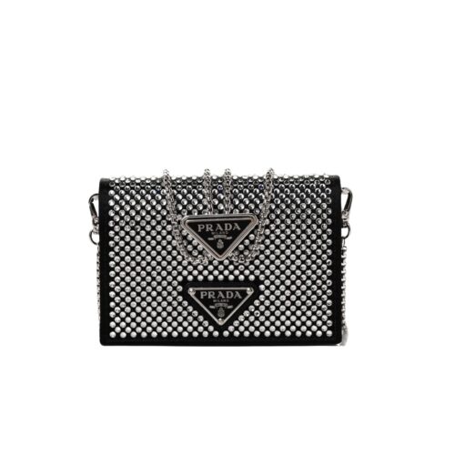 Prada Crystal And Leather Cardholder With Shoulder Strap Metal 13Cm 1Mr024 2Awl F0T7O