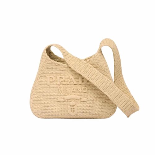 Prada Raffia Shoulder Bag Beige 33Cm 1BC186VOUO2A2T