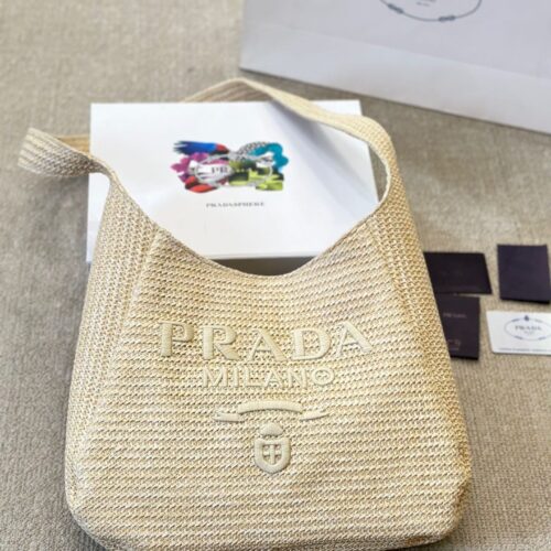 Alternative view of Prada Raffia Shoulder Bag Beige 33Cm 1BC186VOUO2A2T