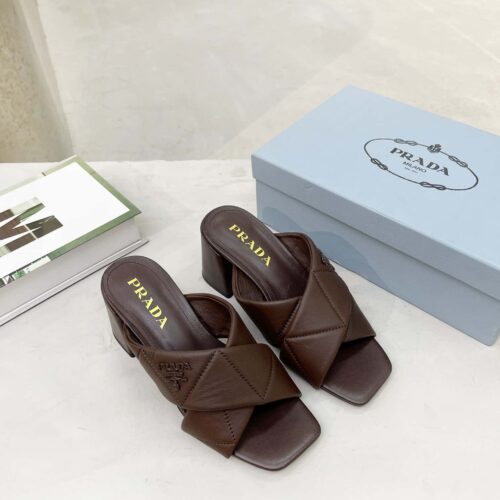Alternative view of Prada Quilted Nappa Leather Sandals Dark Brown