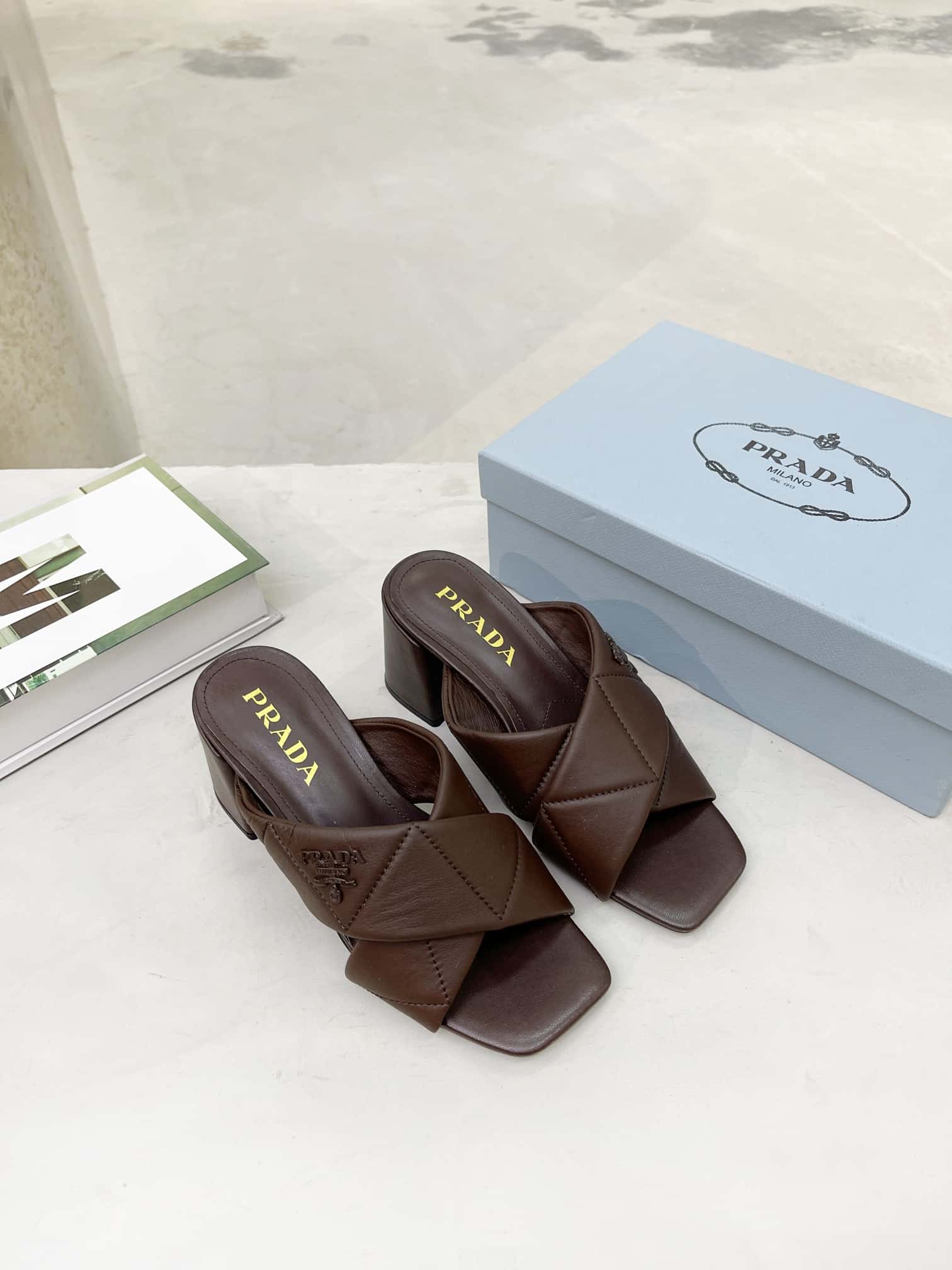 Prada Quilted Nappa Leather Sandals Dark Brown - Image 2
