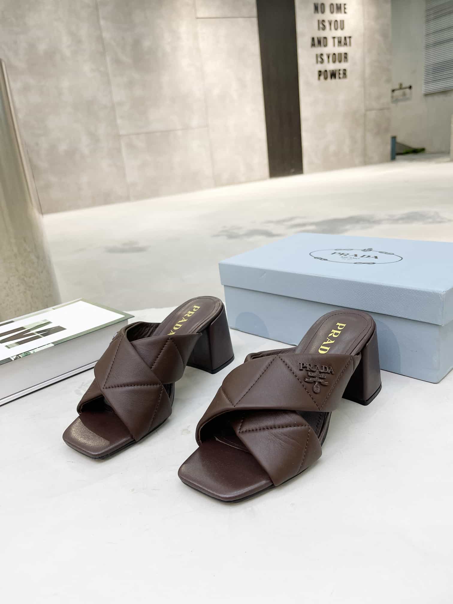 Prada Quilted Nappa Leather Sandals Dark Brown - Image 5