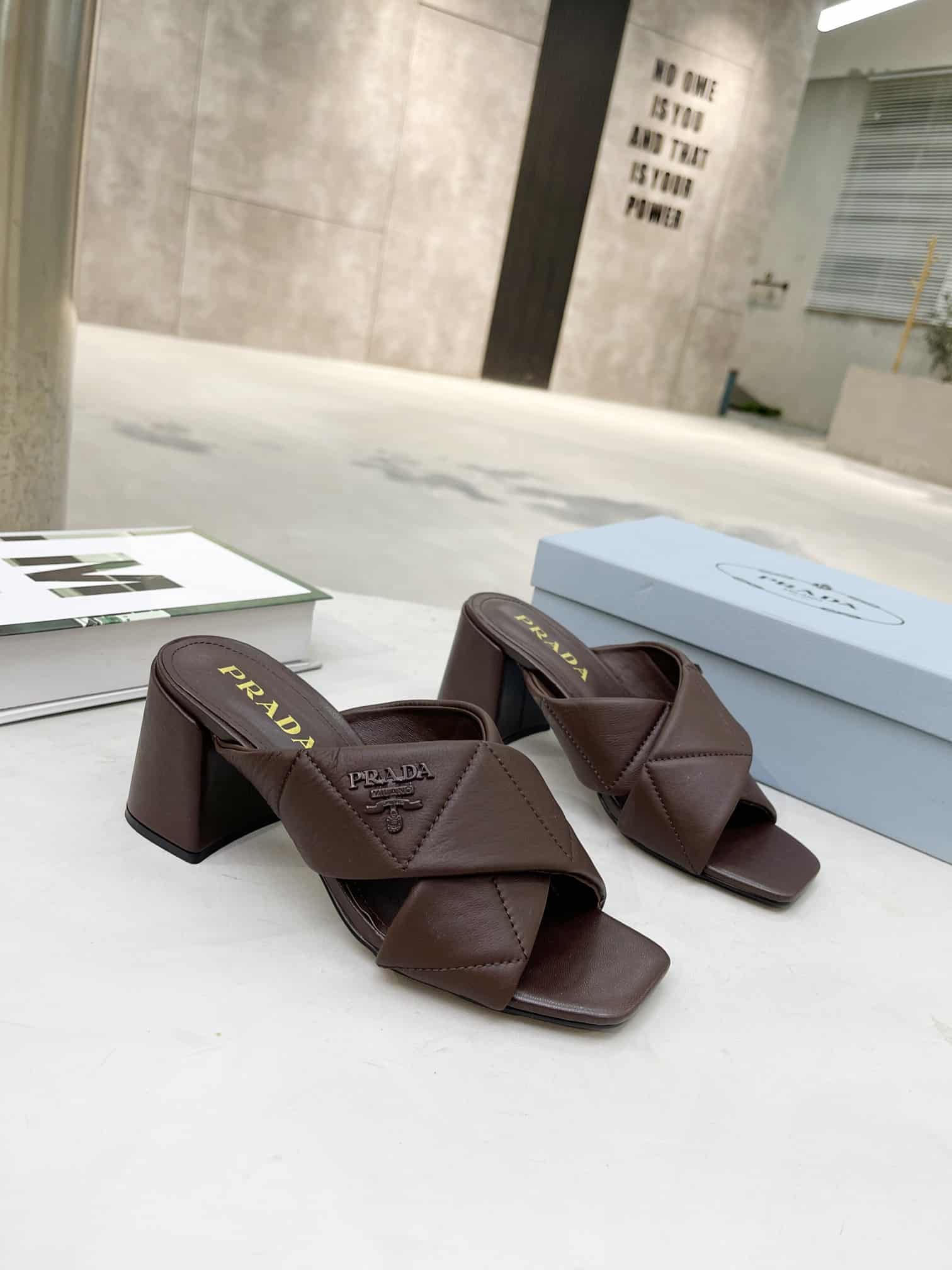 Prada Quilted Nappa Leather Sandals Dark Brown - Image 8