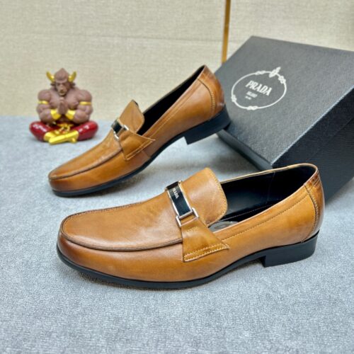 Alternative view of Prada Brushed Leather Loafer Plate Bit Logo Brown