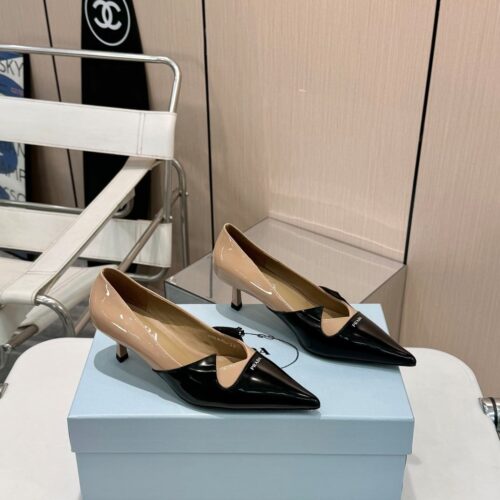 Alternative view of Prada Two Tone Patent Leather Pump Black And Beige