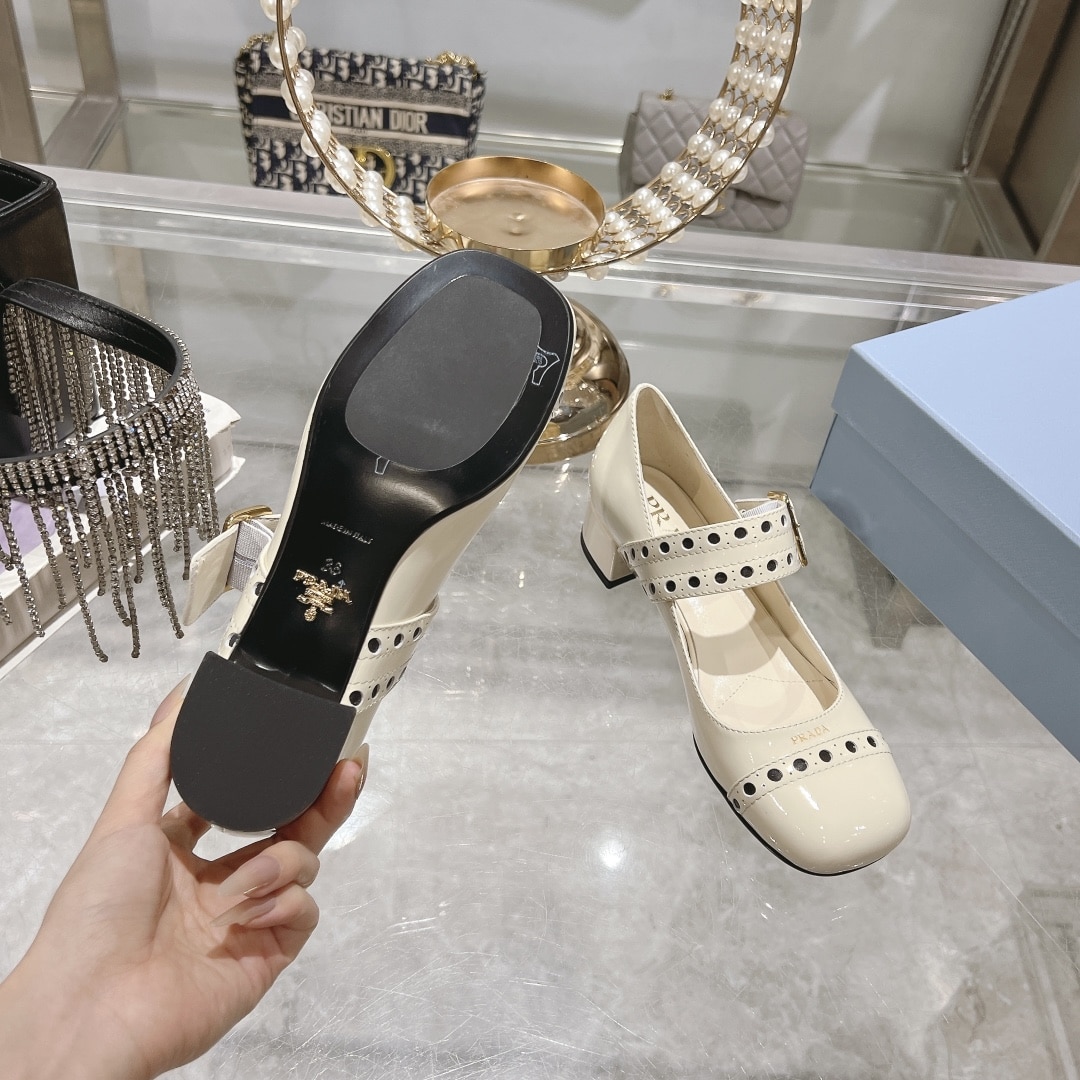 Prada Patent Leather Mary Jane Pumps White - Image 8