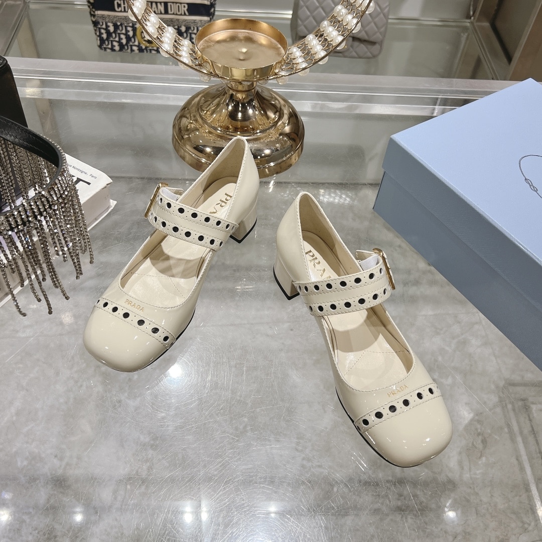 Prada Patent Leather Mary Jane Pumps White - Image 2