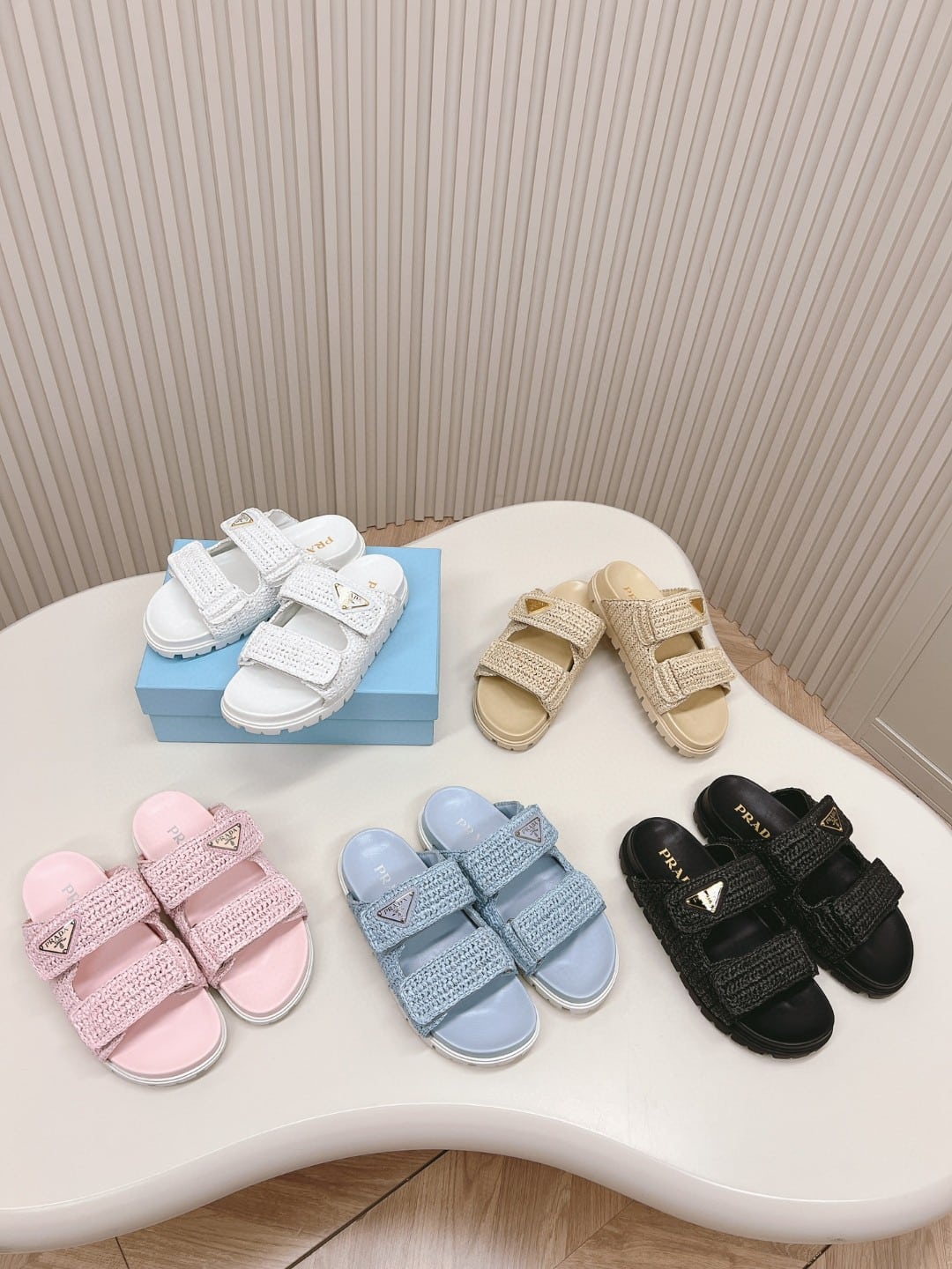 Prada Raffia Slide Sandals Beige 1Xx699 F020 2C2T F0018 - Image 9