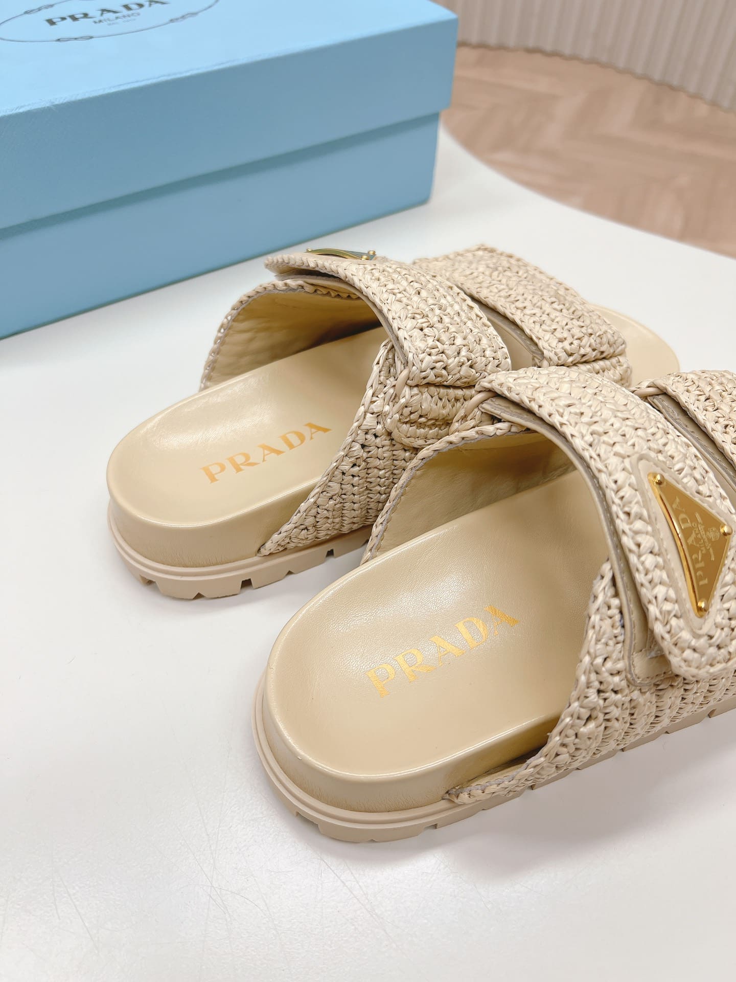 Prada Raffia Slide Sandals Beige 1Xx699 F020 2C2T F0018 - Image 5