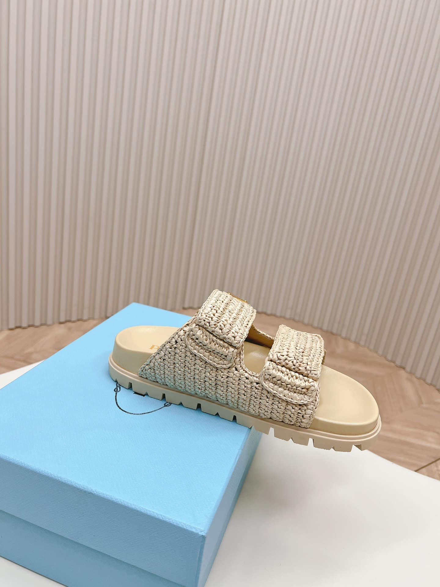 Prada Raffia Slide Sandals Beige 1Xx699 F020 2C2T F0018 - Image 3