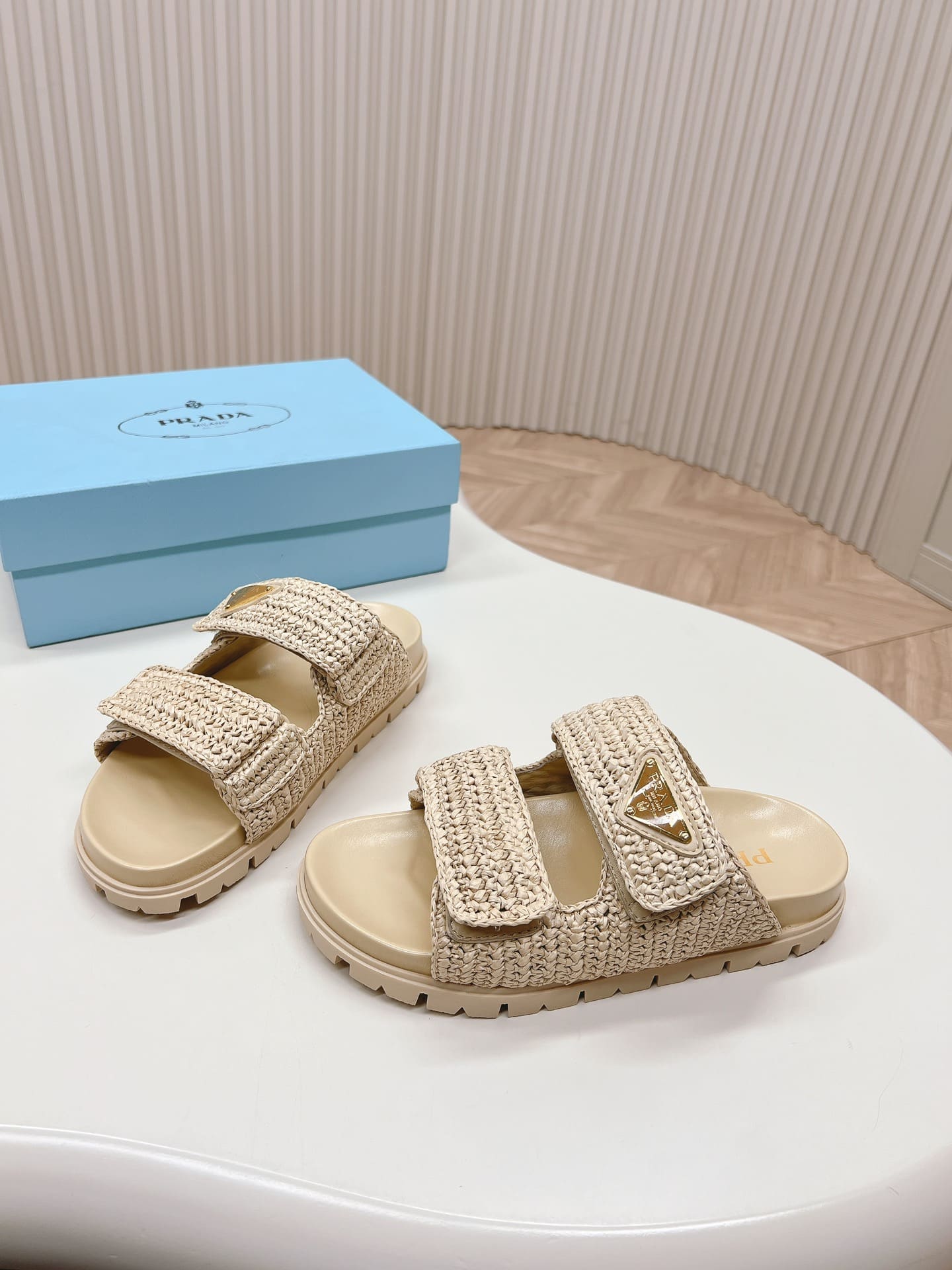 Prada Raffia Slide Sandals Beige 1Xx699 F020 2C2T F0018 - Image 7