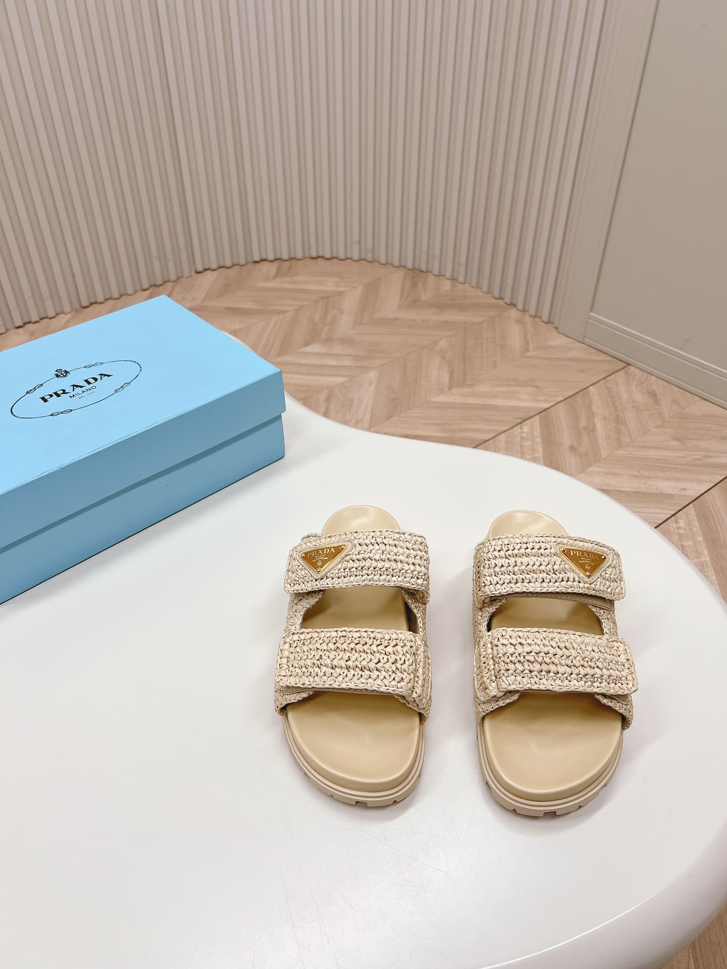Prada Raffia Slide Sandals Beige 1Xx699 F020 2C2T F0018 - Image 8
