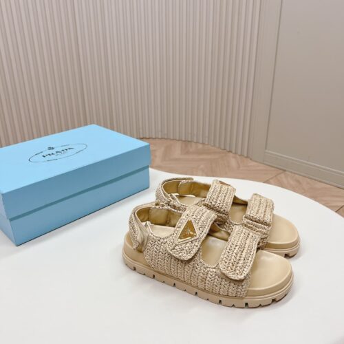 Alternative view of Prada Monolith Crochet Raffia Effect Sandals In Neutrals