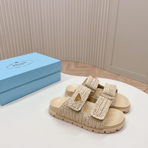 Alternative view of Prada Raffia Slide Sandals Beige 1Xx699 F020 2C2T F0018