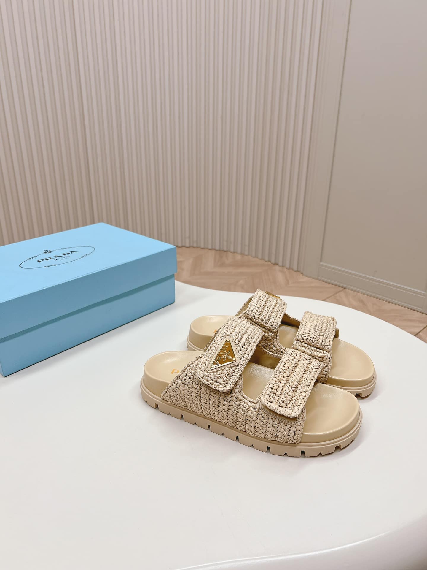 Prada Raffia Slide Sandals Beige 1Xx699 F020 2C2T F0018 - Image 2