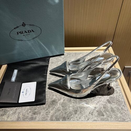 Alternative view of Prada Brushed Leather Slingback Pumps Silver