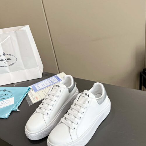 Alternative view of Prada Leather Sneaker With Silver Logo White