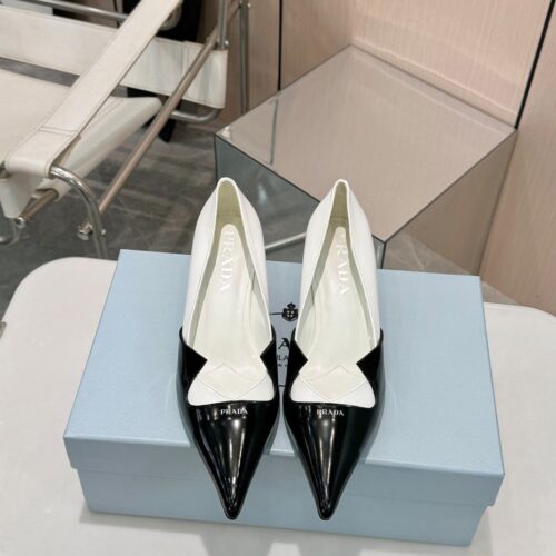 Alternative view of Prada Two Tone Patent Leather Pump Black And White