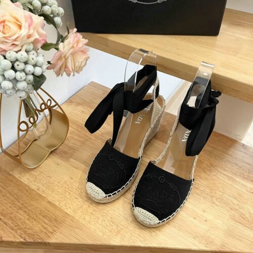 Alternative view of Prada Linen Espadrille Wedge Sandals Black
