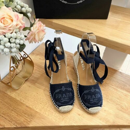 Alternative view of Prada Linen Espadrille Wedge Sandals Blue