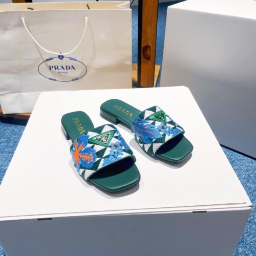 Alternative view of Prada Jacquard Logo Slides Green