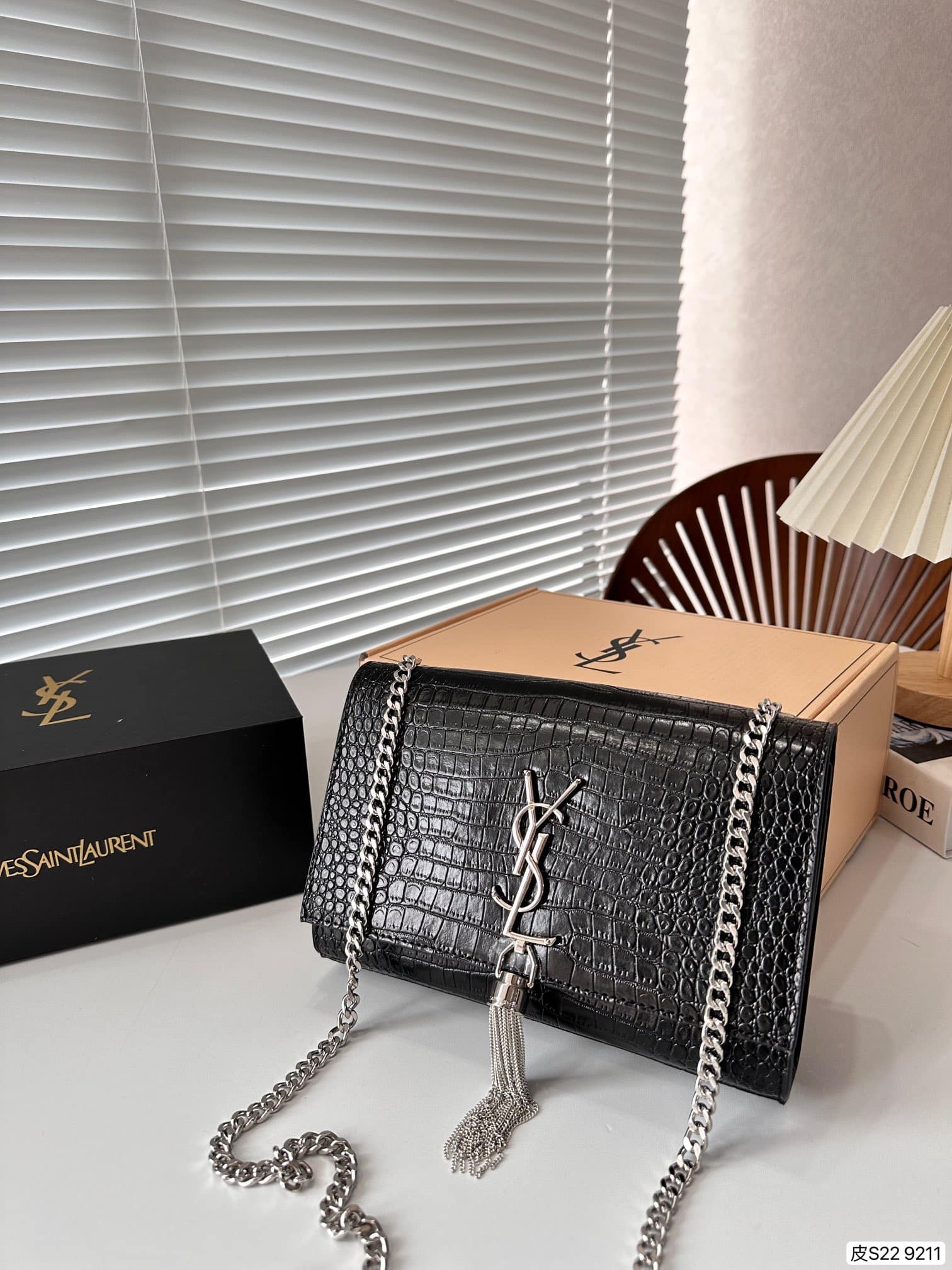 Saint Laurent Kate Tassel Medium Embossed Leather Shoulder Bag Black 22Cm 354119DND0N1000 - Image 2
