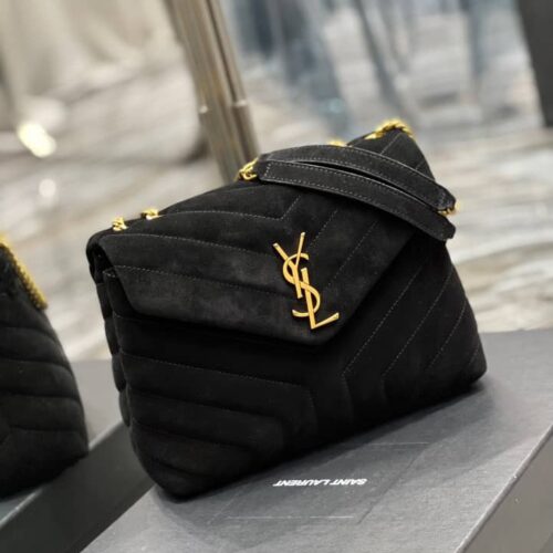 Alternative view of Saint Laurent Loulou Small Suede Flap Bag Black 25Cm