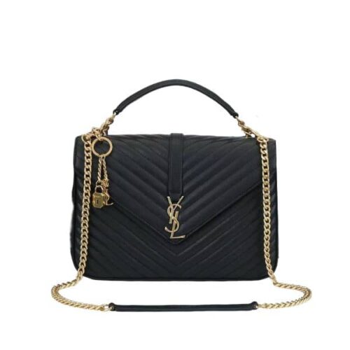 Saint Laurent College Medium Quilted Leather Chain Bag Black 24Cm 600278Brm071000