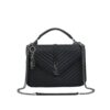 Saint Laurent College Large Quilted Leather Chain Bag Black 32Cm 600278Brm041000
