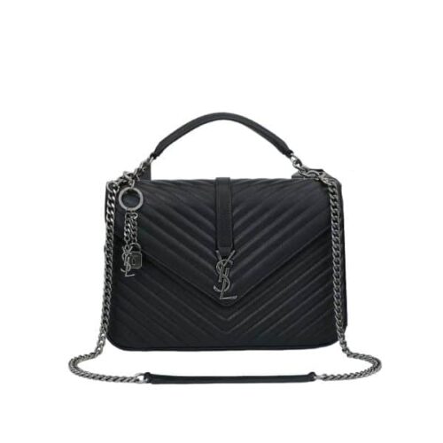 Saint Laurent College Large Quilted Leather Chain Bag Black 32Cm 600278Brm041000